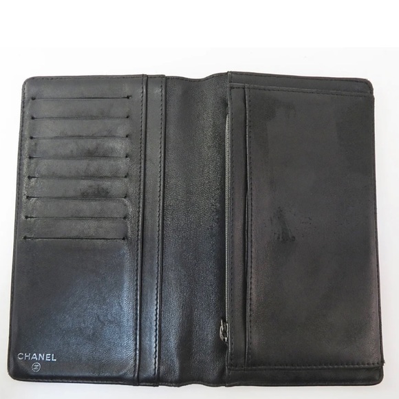 AUTH CHANEL Camellia Lambskin Long Wallet Black - Picture 8 of 11